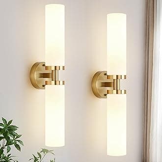 Wall Sconces Set of Two, Brushed Gold Bathroom Sconces Wall Lighting with Milky White Glass, Modern Sconces Wall Decor Set of 2 Bathroom Light Fixtures for Mirror Living Room Hallway Bedroom
