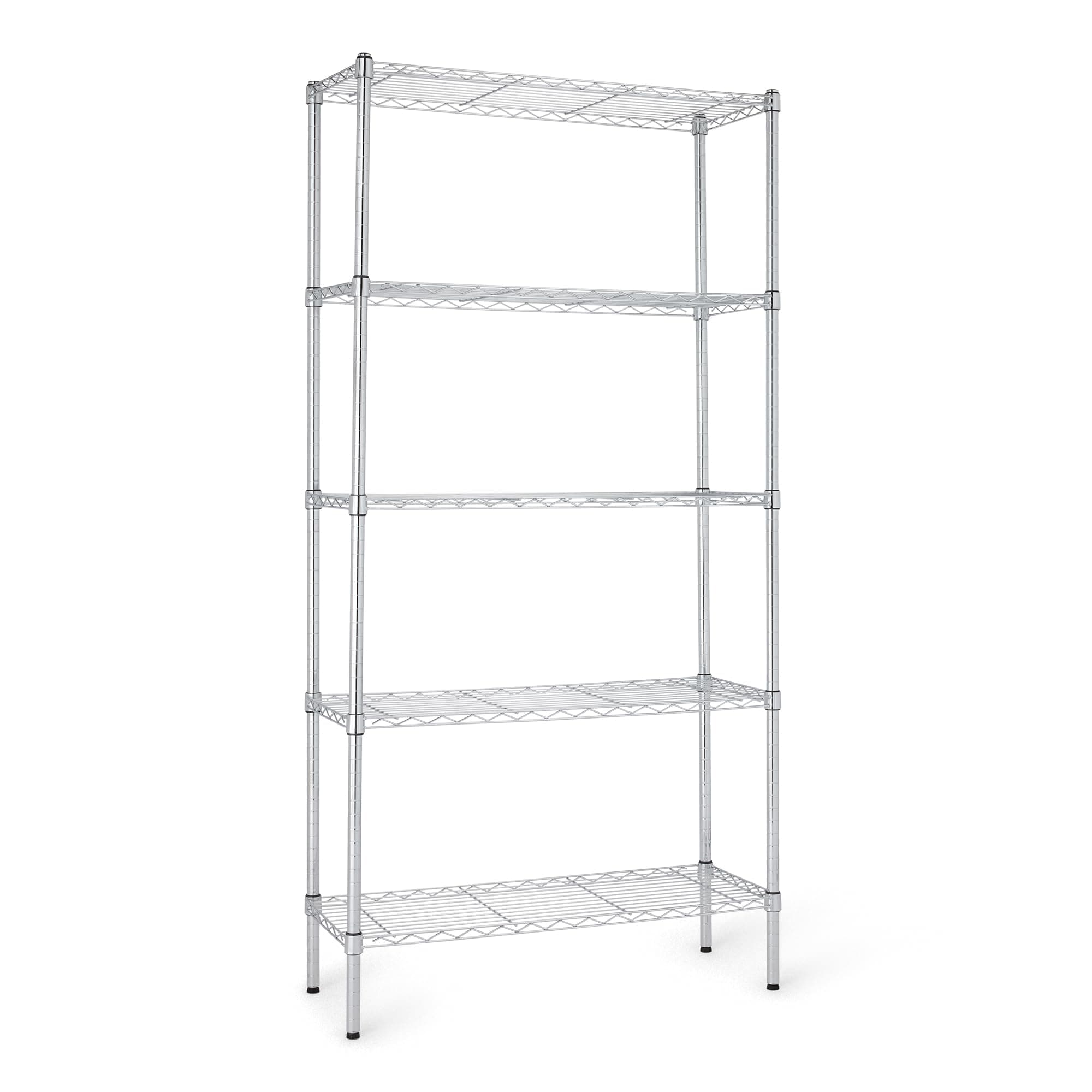 Amazon Basics 5-Shelf Adjustable Heavy Duty Steel Wire Rack, Space Saving Storage Shelving Organizer for Kitchen, Garage, No-Tool Assembly, 350 lbs Weight Capacity, 36" x 14" x 72", Chrome