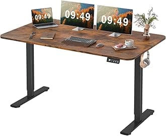 Electric Height Adjustable Standing Desk Large 55 x 24 Inches Sit Stand up Desk Home Office Computer Desk Memory Preset with T-Shaped Metal Bracke, Brown
