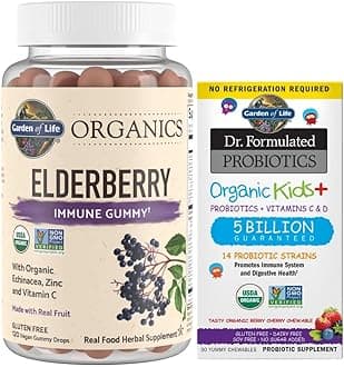 Organics Elderberry Gummies for Adults & Kids - Immune Support Supplement & Dr. Formulated Probiotics Organic Kids+ Plus Vitamin C & D - Berry Cherry