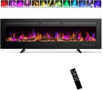 Sweetcrispy 60" Freestanding Electric Fireplace, 1500W/750W Wall Mounted or Recessed Insert Fireplaces Heater with Remote Control,13 Adjustable Flame Color, 12H Timer, Touch Screen