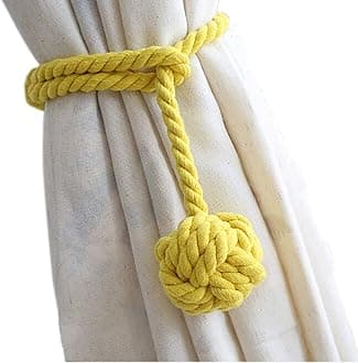 Melaluxe 4 Pack Curtain Tiebacks - Heavy Duty Curtain Rope Tieback, Handmade Rural Decorative Curtain Holdbacks (Yellow)