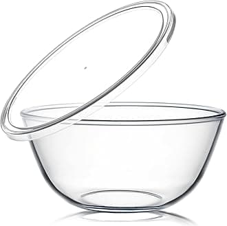 NUTRIUPS 4.7 Quart Large Glass Mixing Bowl with Lid, Deep Big Glass Bowl Large Glass Salad Bowl