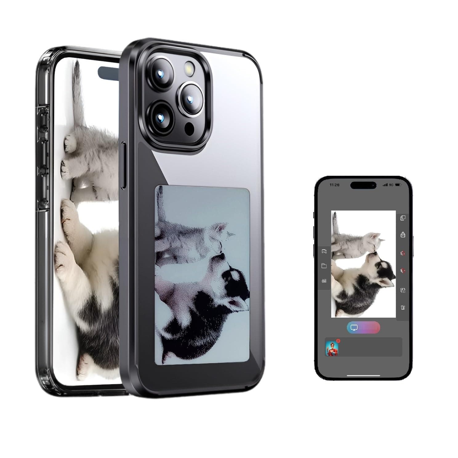 Smart Photo Rear Projection DIY phone Case Customizable E-Ink Phone Case Instantly Display Photos On The Ink Screen Back Cover Personalize Your Phone Anytime Anywhere (Black, For iPhone 15 Pro Max)