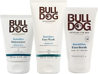 Bulldog Mens Skincare and Grooming Sensitive Full Face Kit with Sensitive Moisturizer, Sensitive Face Wash and Sensitive Face Scrub