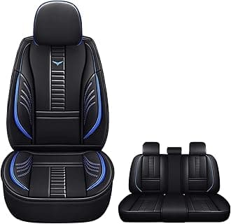 PongChan Waterproof 5 Car Seat Covers for Mitsubishi Outlander Sport 2011-2025, Premium Faux Leather Automotive Front and Back Seat Protectors Compatible with Airbag Black & Blue Line