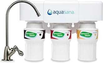 Aquasana Under Sink Water Filter System - Reduces PFAS, Lead, & Chlorine in Drinking Water - Under Counter Claryum Filtration for Kitchen - 3-Stage - Brushed Nickel Faucet - AQ-5300.55
