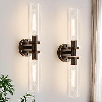 Wall Sconces Set of Two, Hardwired Brown Bathroom Sconces Wall Lighting with Clear Glass, Modern Sconces Wall Decor Set of 2 Bathroom Light fixtures for Mirror Hallway (Bulbs Not Included)