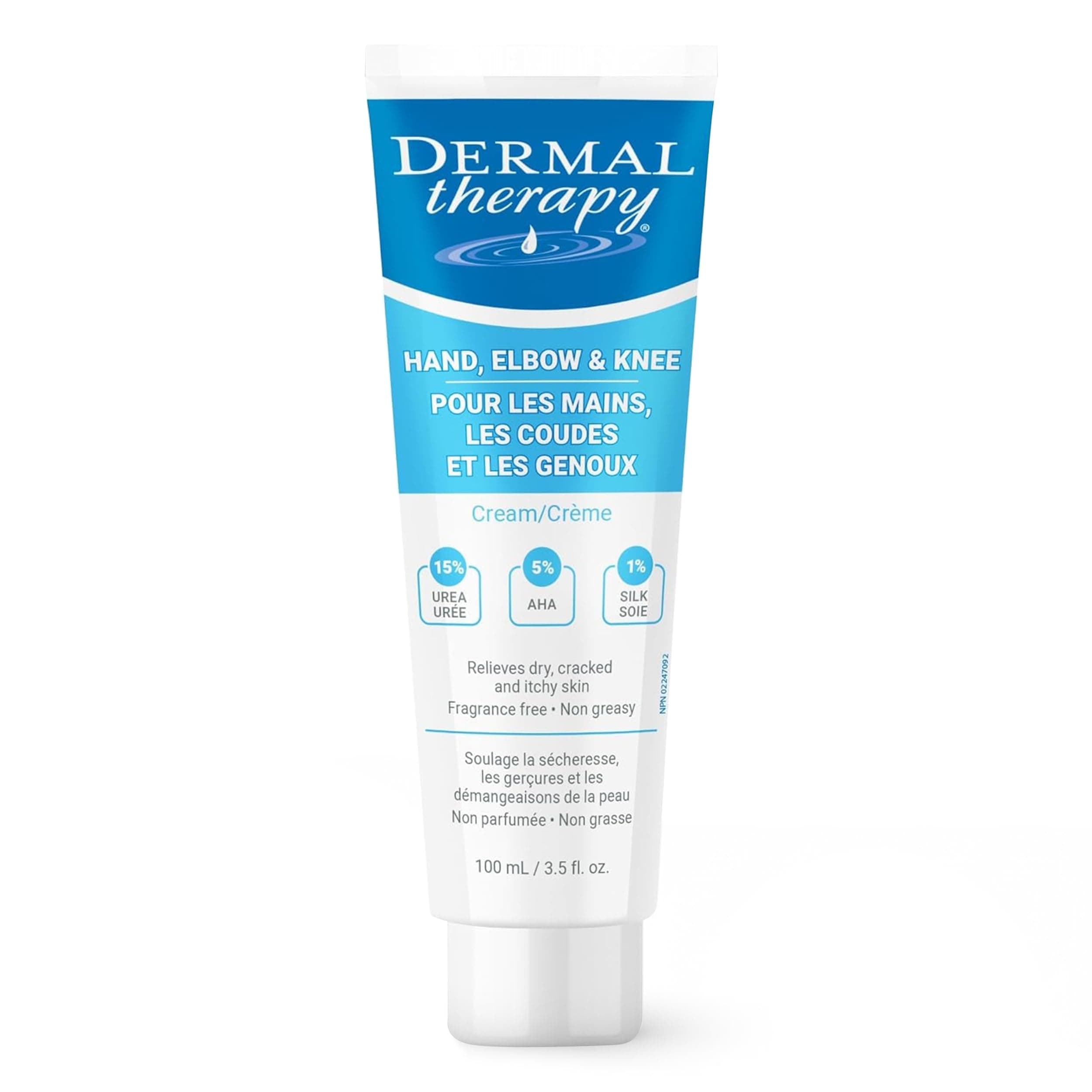 Dermal Therapy Hand Elbow & Knee Cream with 15% Urea & 6% AHA - Deeply Hydrates & Exfoliates Dry, Cracked Skin on Hands, Elbows & Knees - Fragrance-Free, Non-Greasy - 3.5 fl oz / 100 ml