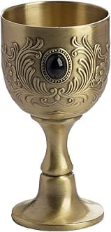 Goblet Vintage Metal Embossed Wine Cup (3.1x1.5inch/8x4cm, Bronze Gemstone)