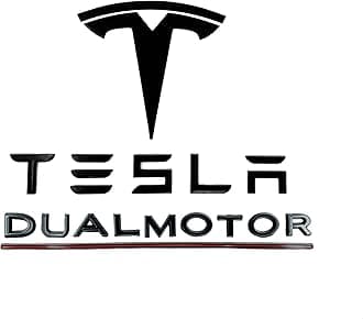 Metal Raised T Logo Tesla Letters Dual Motor Emblem Decal Sticker Matte Black with 3M Adhesive for Tesla Model 3 Model Y Highland Juniper (Tesla Letters & T Logo & Dual Motor)