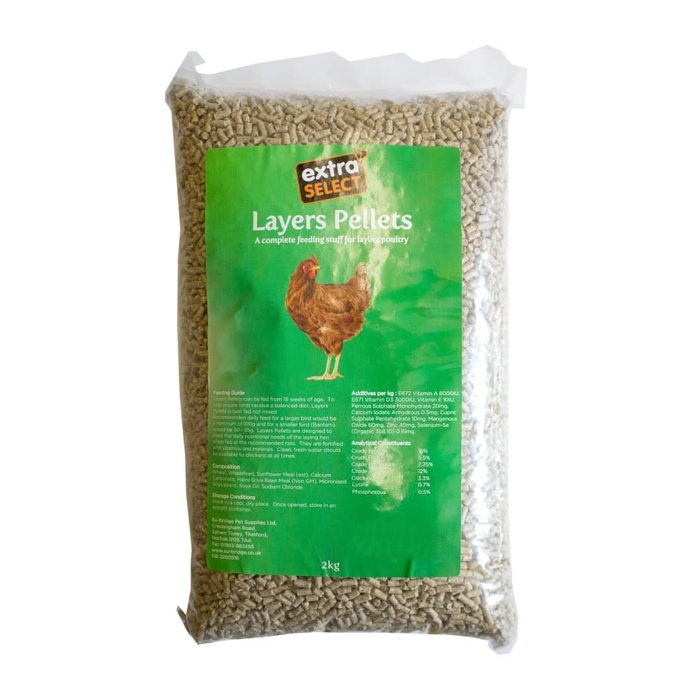 Extra Select Chicken Feed Layers Pellets - Laying Poultry Feed for Hens, Geese, Ducks - 100% Natural Layers Pellets 2kg