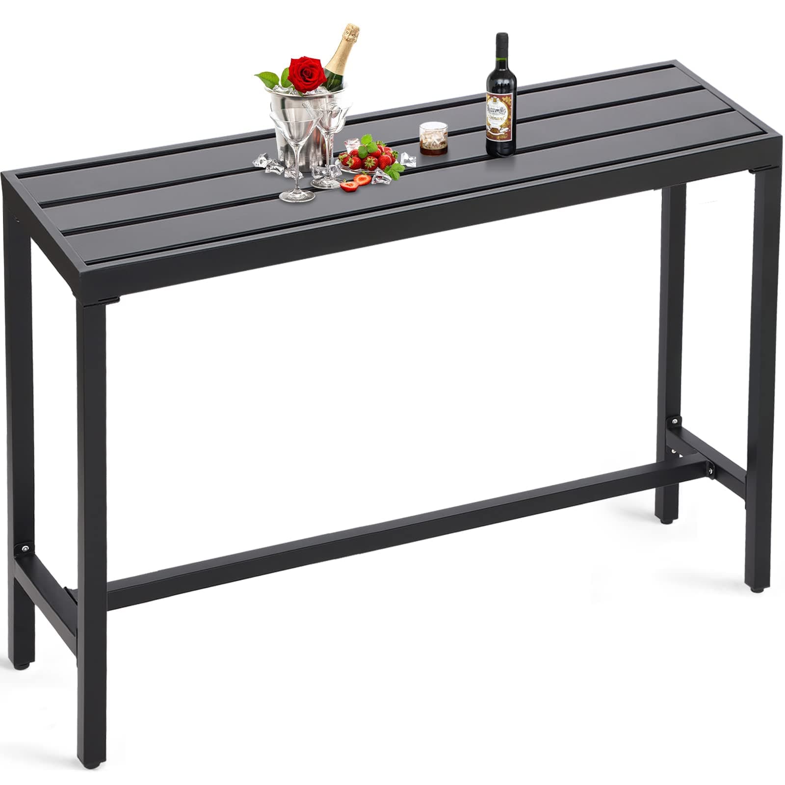 Outdoor Bar Table, Patio Counter Height Bar Table, 55" Rectangle Bar Tables for Patio, Garden, Yard, Balcony, Poolside (Black)
