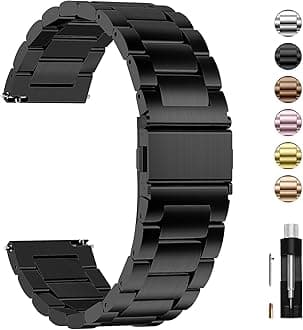 Fullmosa Watch Strap, Metal Watch Straps for Men Women, Smart Watch Strap for 16mm 18mm 19mm 20mm 22mm 24mm Watch Band with Quick Release, Black