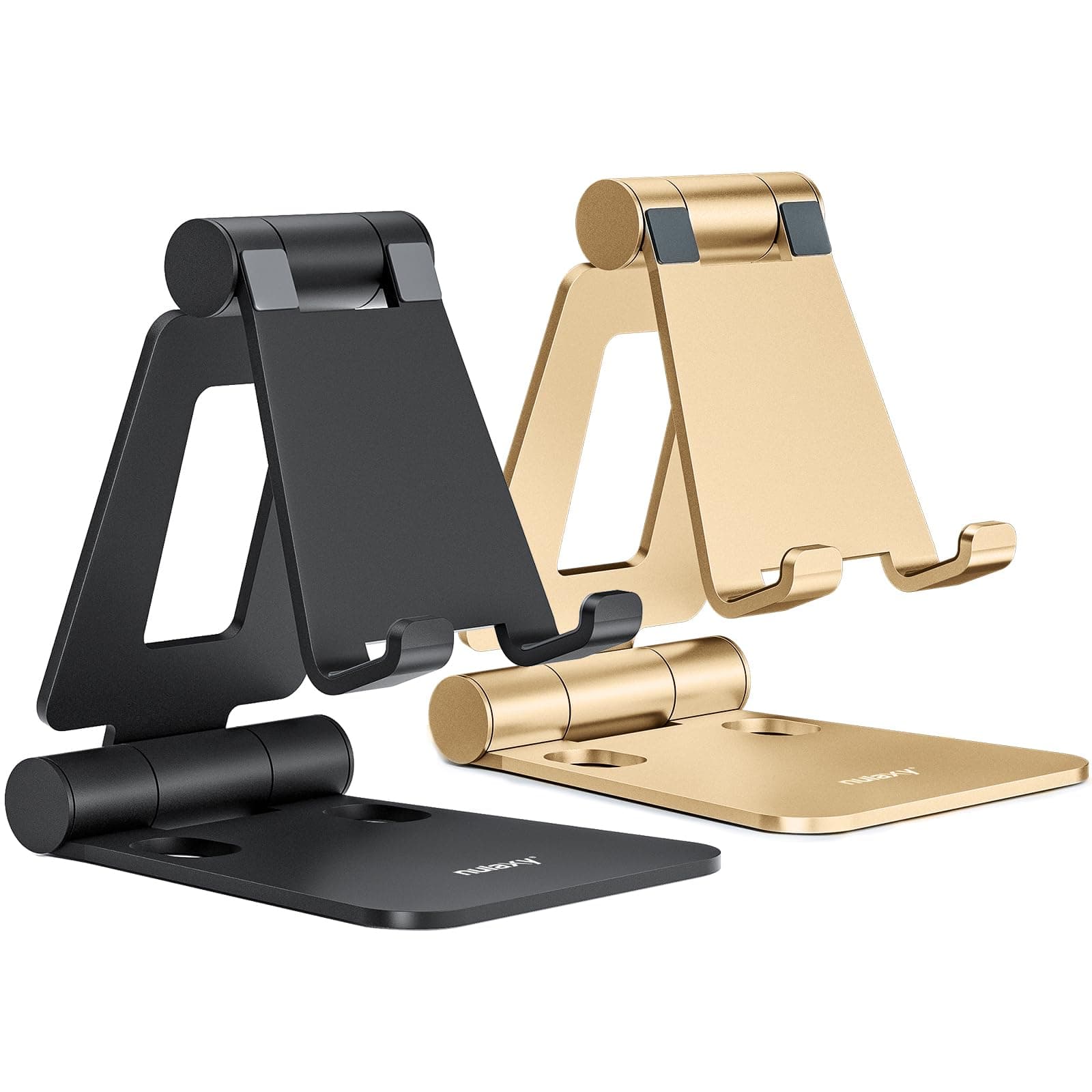 Nulaxy 2 Pack Dual Folding Cell Phone Stand, Fully Adjustable Foldable Desktop Phone Holder Cradle Dock Compatible with Phone 16 15 14 13 12 Pro Xs Xs Max Xr, All Phones, Black&Gold