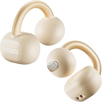 TOZO OpenEarRing True Open Ear Earbuds, Lightweight Comfort Open Ear Clip Wireless Earbuds, 40H Play Bluetooth 5.4 Headphones with Smart Digital Display Design Fit Sports Running, Workout Khaki