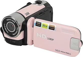 Topiky Video Camera Camcorder, Vlogging Camera Recorder, 1080P 16MP, 2.4 Inch Rotatable Screen, 16X Zoom HD Video Recorder with Fill Light, Loop Recording (Pink)