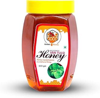 AmberHoney 100% Pure | Honey with No Sugar Adulteration | For Fitness & Health | Natural Immunity Booster | 100% Indigenous | Rich in Antioxidants & Minerals (Van Tulsi, 500gm, Pack of 1)