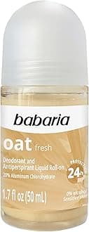 Babaria Roll-On Deodorant, Oat - Antiperspirant for Women and Men - 24-Hour Protection for Sensitive Skin - Soothing Anti Sweat Deodorant - 1.7 oz