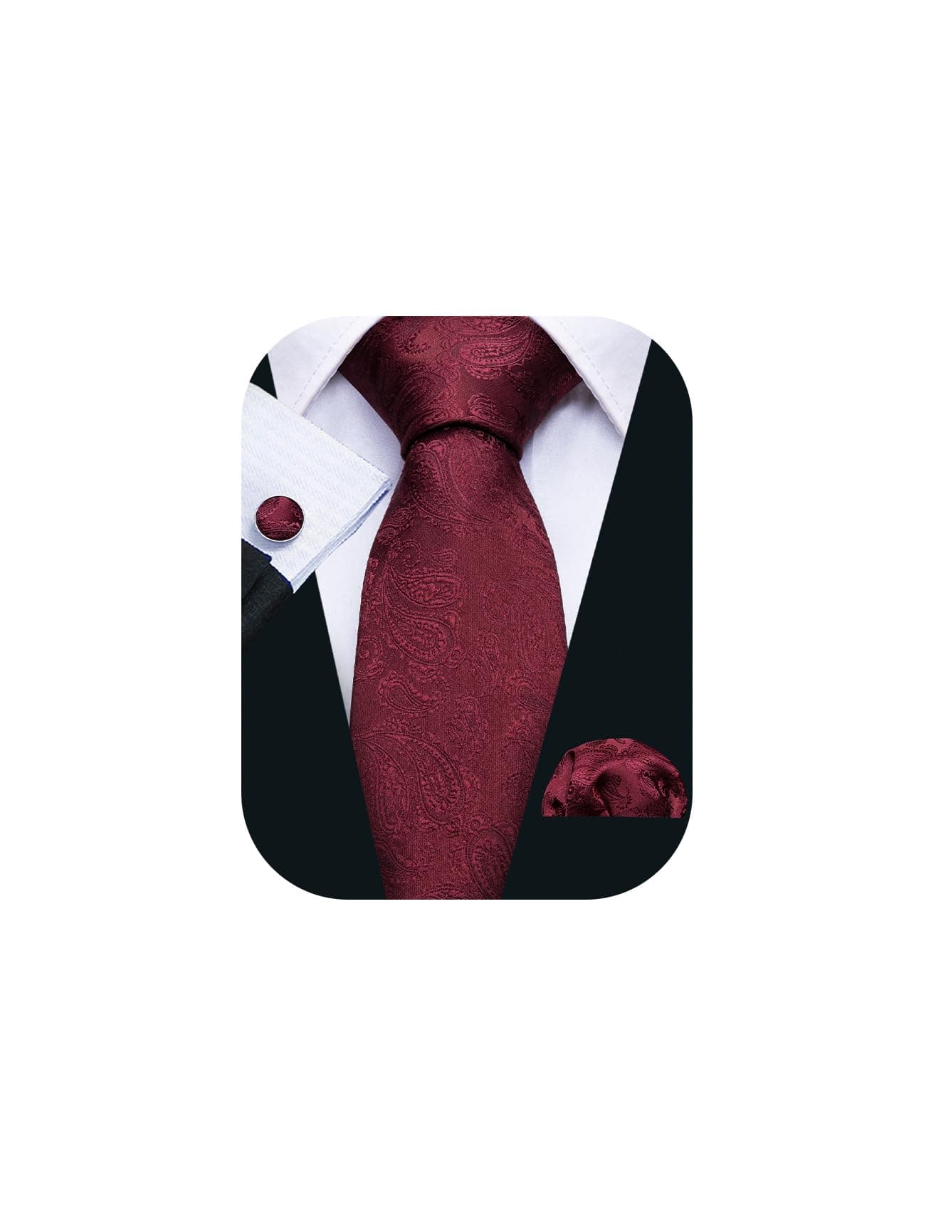 Men Ties Paisley Woven Silk Necktie Set with Pocket Suqare Cufflinks Formal