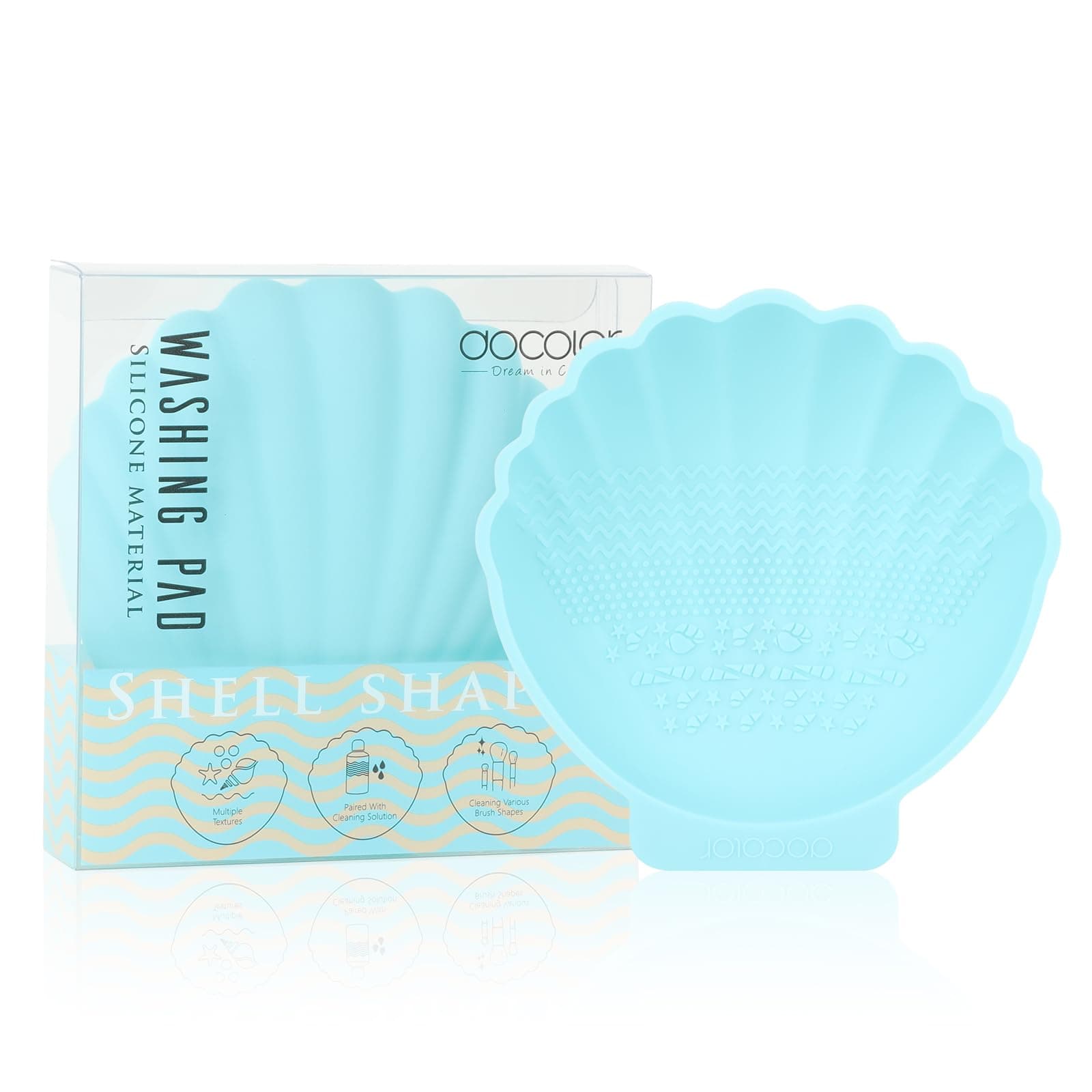 Docolor Silicone Makeup Brush Cleaner Mat Shell shape make up brush cleaner pad Big Size, Makeup Brush Cleaning Mat, Brushes Cleaning Tool, Portable Washing Tool for Makeup Cosmetic Brushes