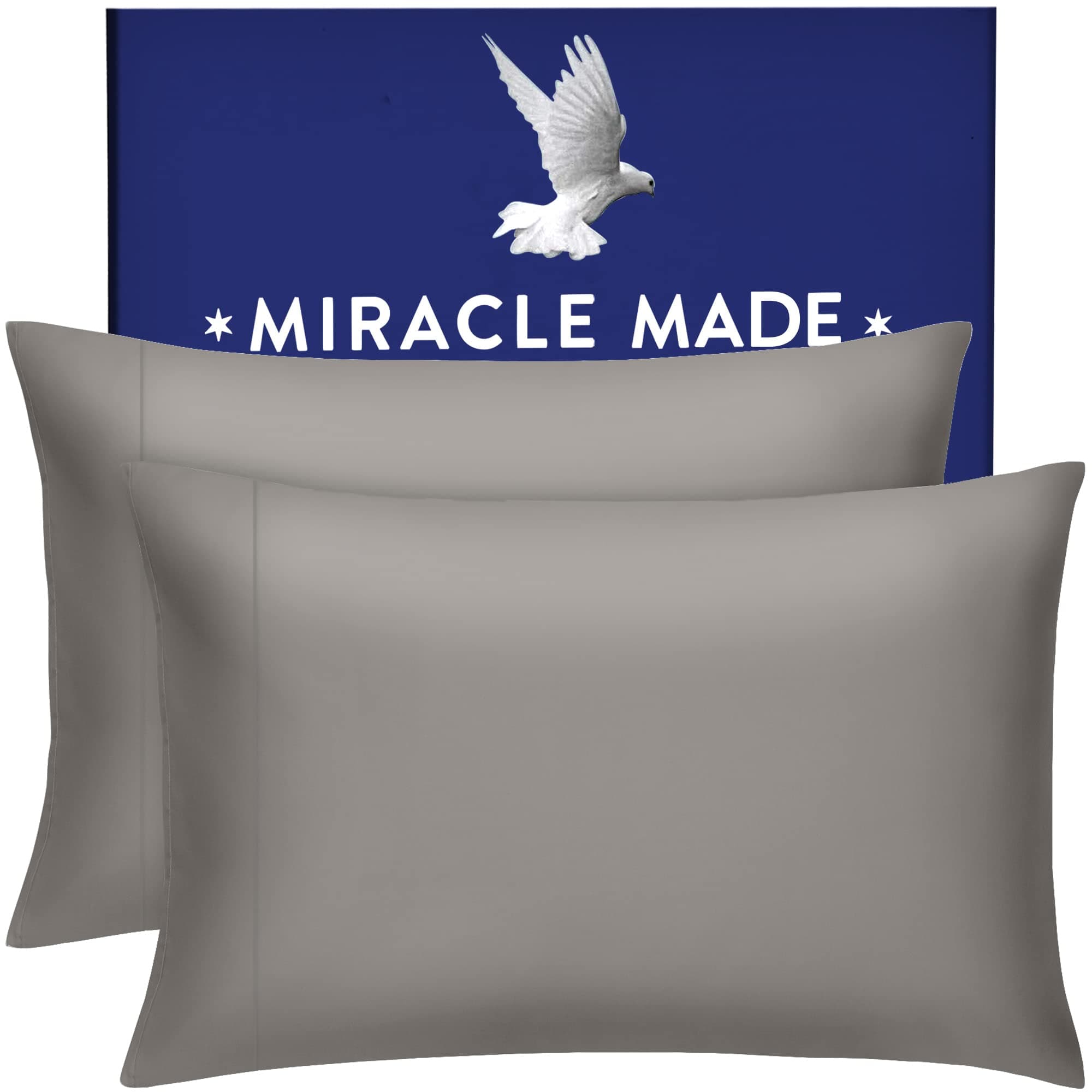 Miracle Made Luxe Cooling Pillowcases – 2 Pack Stone Standard Size – Silver-Infused 300 Thread Count – Clean & Cool Fabric Cooling Pillow Covers