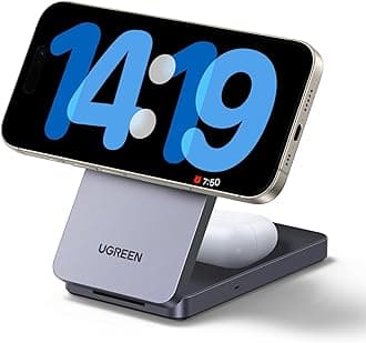 UGREEN MagFlow MagSafe Charger for iPhone 16, Qi Certified Wireless Charger Stand, 2-in-1 Mag Safe Charger Stand Compatible with iPhone Air/17/16/15/14/13/12 Series, AirPods 4/3/2/Pro 1/2/3
