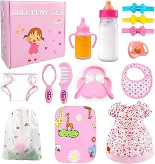 Baby Accessories - Feeding and Caring Set With Bottles, Diaper, Changing Mat, Clothes for 14-16 Inch Dolls, 18 Inch Pretend Play Set for Girls Gift