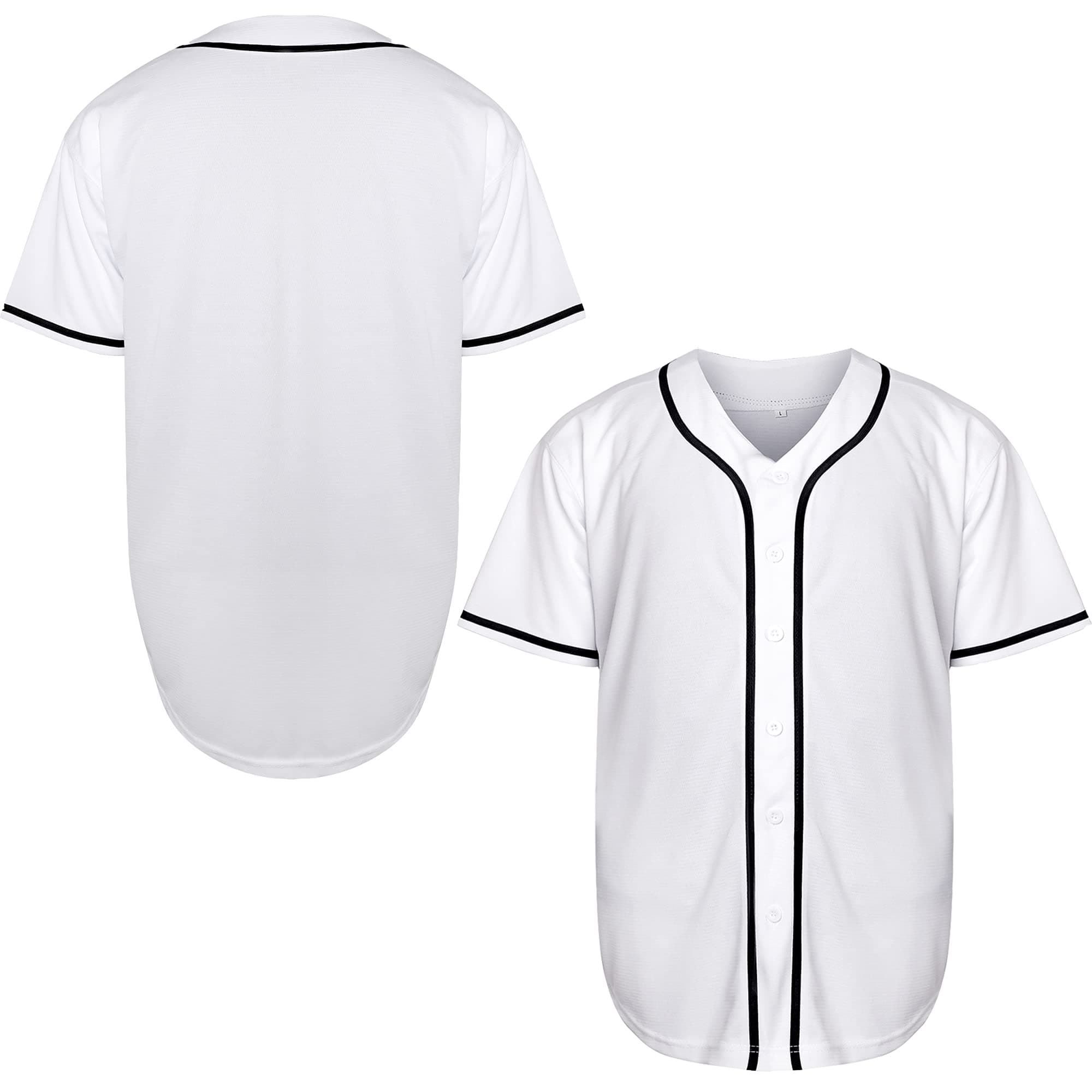 MESOSPEROBlank Jersey Plain Hipster Hip Hop for Men Button-Down Baseball Jersey Short Sleeve Shirt White Black Red Grey S-3XL (White, Small)