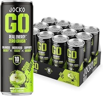 Jocko GO Energy Drink - Keto, Vitamin B12, Vitamin B6, Electrolytes, L Theanine, Magnesium- Energy Boost, Sugar Free Nootropic Monk Fruit Blend - 12 Pack (Sour Apple)