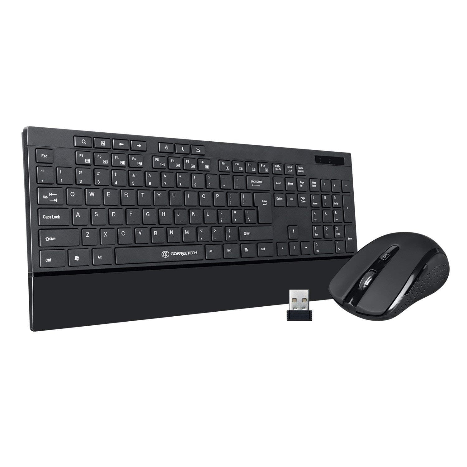 GOFREETECH 2.4G Wireless Keyboard and Mouse Combo Full-Size Keyboard and Portable Mobile Optical Mice,Long Battery Life,Black