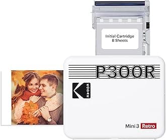 KODAK Mini 3 Retro 4PASS Portable Photo Printer (3x3") + 8 Sheets, White
