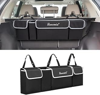 Car Trunk Organizer and Storage, Backseat Hanging Organizer for SUV, Truck, MPV, Waterproof, Collapsible Cargo Storage Bag with 4 Pockets, Car Interior Accessories (Black)