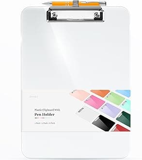 Sooez Plastic Clipboard with Pen Holder, [10% Thicker] Clip Boards 8.5x11 with Low Profile Clip, Cute Hanging Clipboard, Standard Letter Size A4 for Women Kid Teacher, Office & School Supplies, Clear