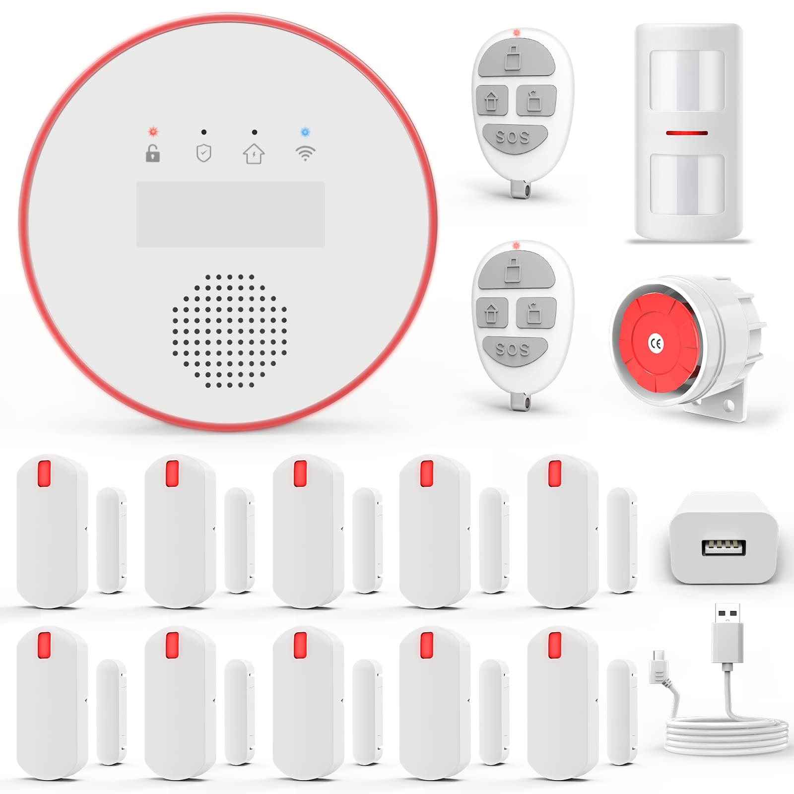 Wireless Home Security Alarm System With APP Alert and Calling, 16-Piece Kit: Hub With 120DB, Door/Window Sensors, Anti-Pet PIR, Remotes