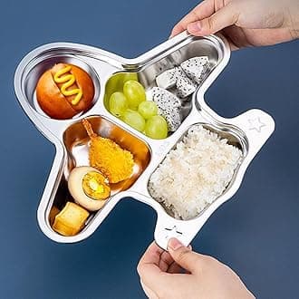 - Stainless Steel Divided Meal Plate Tray-3 Compartments Dinner Dish for Baby (Plane)