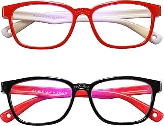 AHXLL Kids Blue Light Blocking Glasses 2 Pack, Anti Eyestrain & UV Protection, Computer Gaming TV Phone Glasses for Boys Girls Age 3-9 (Red White+Black Red)