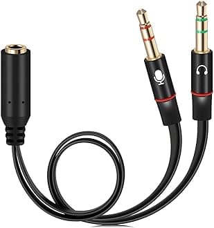 Sounce Gold Plated 3.5 mm Headphone Splitter for Computer 2 Male to 1 Female 3.5mm Headphone Mic Audio Y Splitter Cable Smartphone Headset to PC Adapter – (Black,20cm)