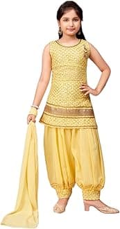 Aarika Girls Ethnic Wear Black Colour Sequin Embroidery/Lace Work Georgette Kurti Patiala Set With Dupatta