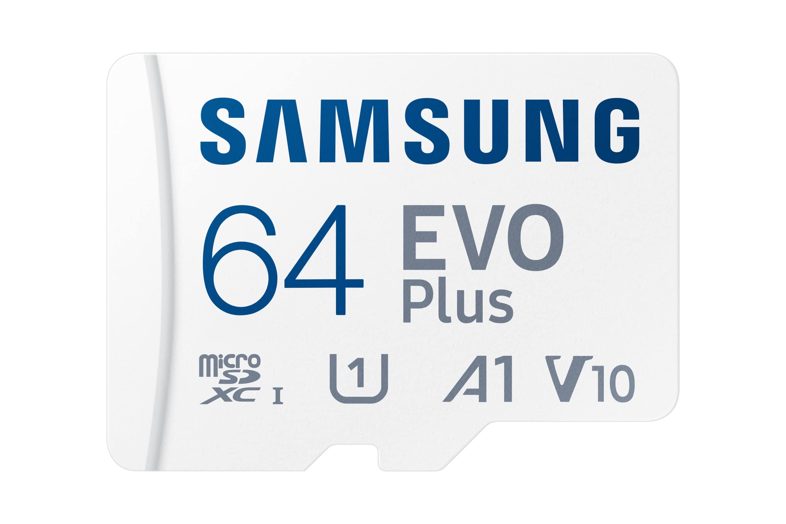 Samsung EVO Plus 64GB Micro SDXC w/SD Adaptor, Up-to 160MB/s, Expanded Storage for Gaming Devices, Android Tablets and Smart Phones, Memory Card, MB-MC64SA/IN