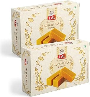 Lal Sweets Signature Mysore Pak | Traditional Indian Sweet with Pure Desi Ghee | Soft Texture | No Preservatives | Fresh & Hygienic Treat 800g (Pack Of 2)