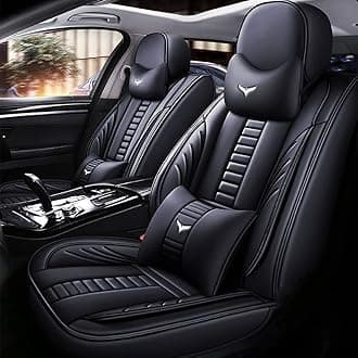 Full Set of Universal Fit Automotive Seat Covers fit for Mitsubishi Outlander Sport 2011-2025, PU Leather Automobile Interior Sets with Headrest & Back Pillow Black & Black Line