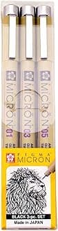Sakura Pigma Micron - Pigment Fineliner Pens - 01/03/05 - Pack of 3 - Black Ink
