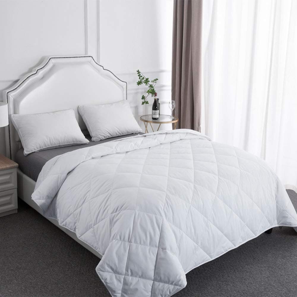 BESC Wool & Goose Down Fill Comforter Queen Size - Lightweight 380TC Silky Cooling Duvet Insert Humidity Fighting -90"x90" White 8 Conner Tabs All Season