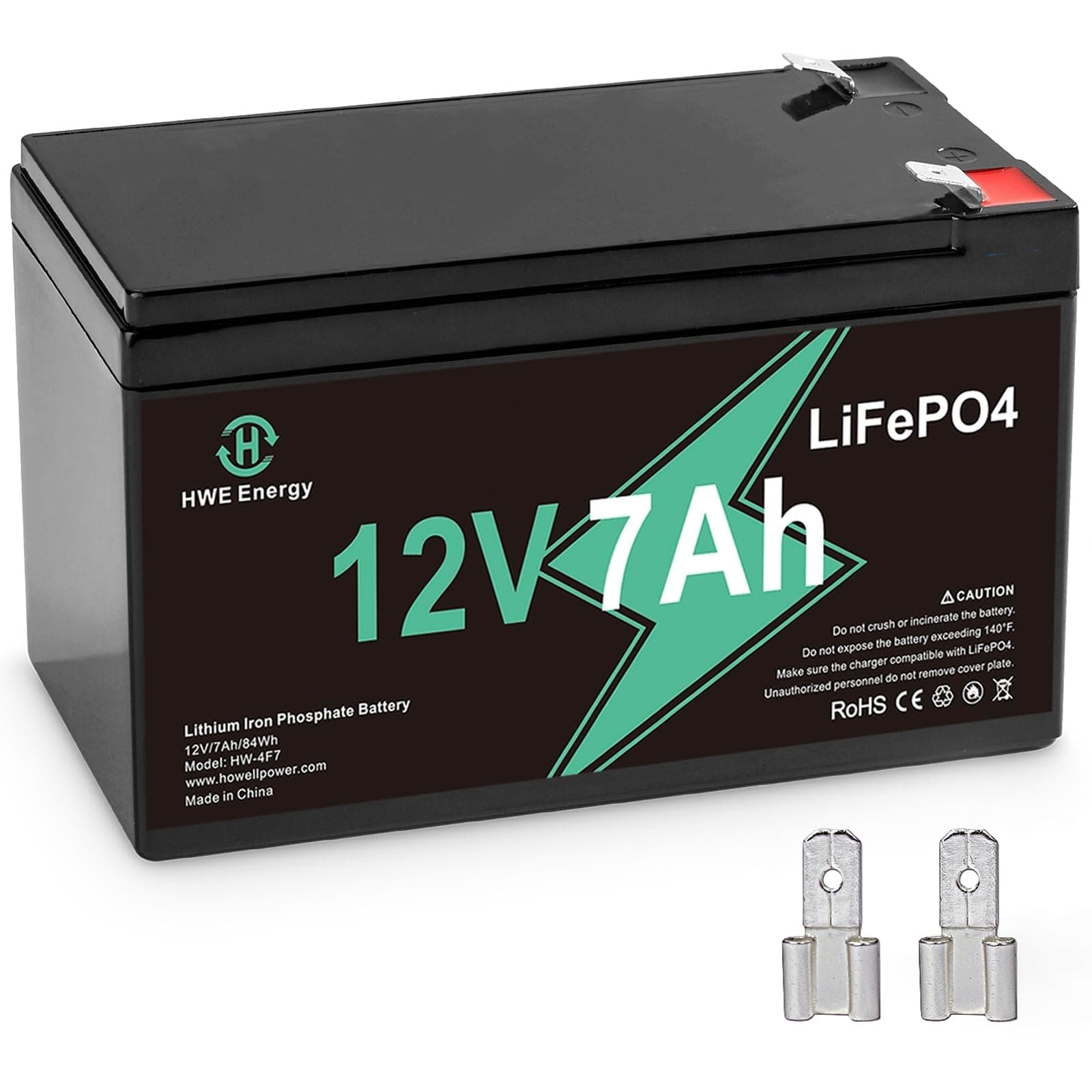 12V 7Ah Battery, 4000+ Deep Cycles Rechargeable LiFePO4 with 15A BMS, Lithium Battery Replacement for Fish Finder, Home Alarm System, 6FM7, 1270 Battery, UPS,Lighting, Solar, F2 F1 Terminal