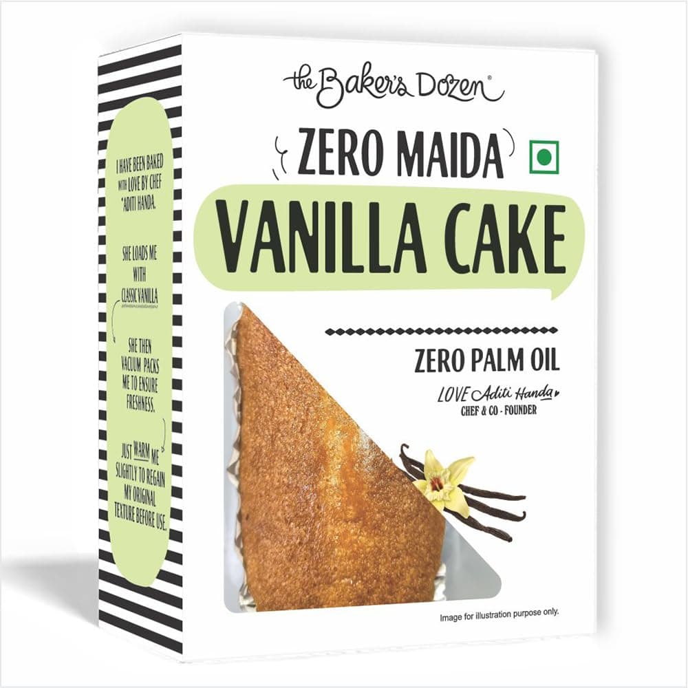The Baker's Dozen Vanilla Cake | Zero Palm Oil | Zero Trans Fat | Made with Real Butter | Rich Buttery Taste | Eggless | Handcrafted with Love by Aditi Handa - Chef & Co-Founder | Pack of 1 x 150g