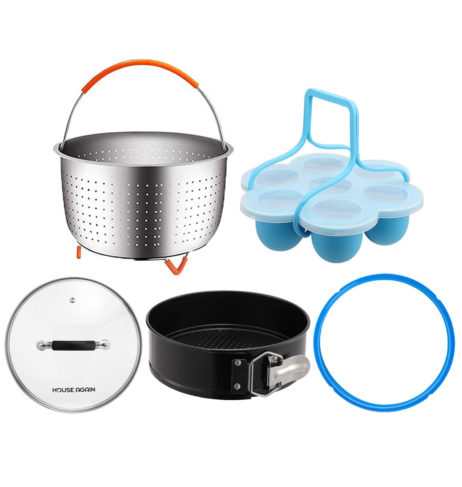 [Basic Kit] House Again Accessories Set for InstaPot, Universal Compatible with 5/6 Qt Pressure Cookers- Original Sturdy Steamer Basket with Instant Pot Accessories, Dishwasher Safe