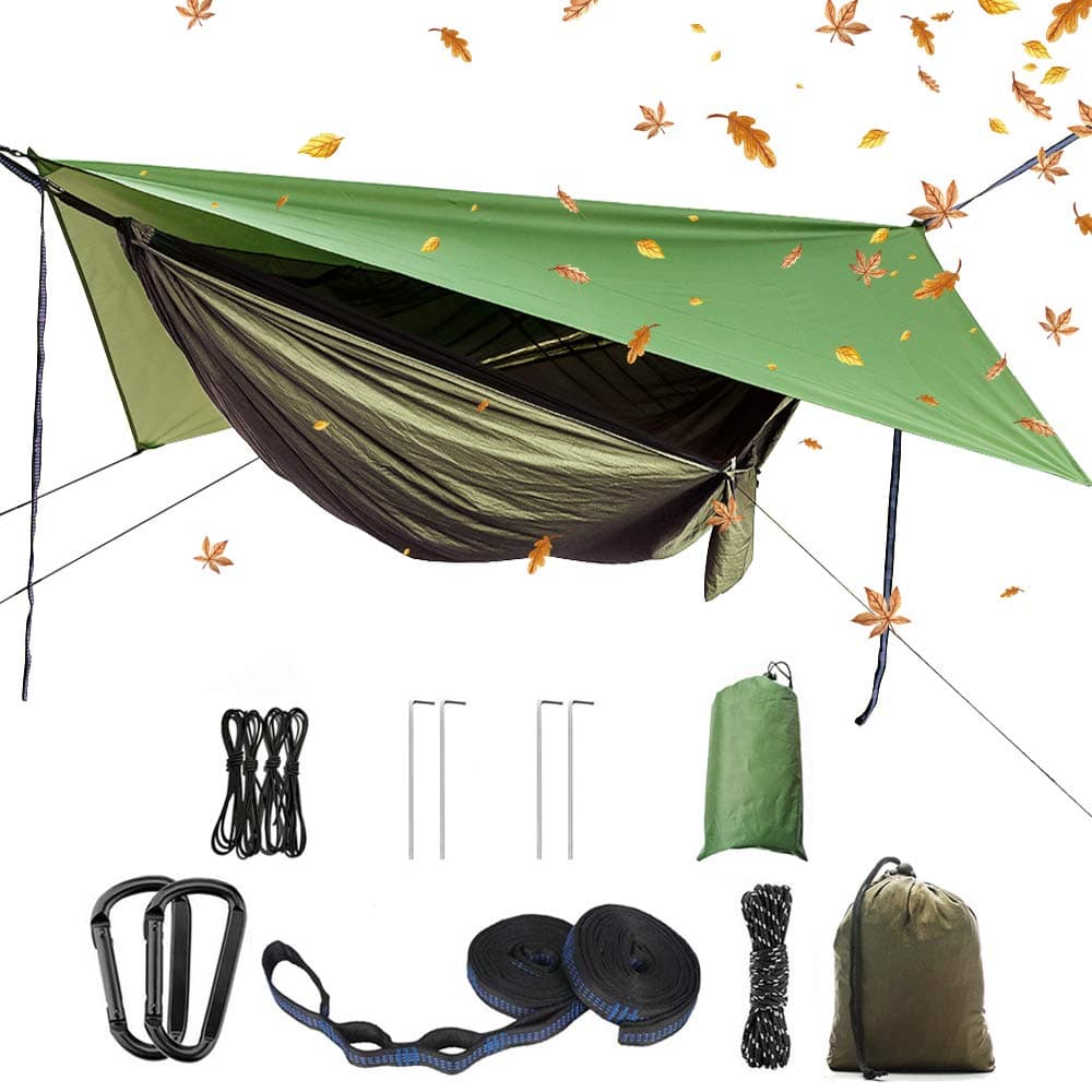 YCD Portable Camping Hammock Set,Single Double Hammock,Insect-Proof net,Rain Fly Tarp,high-Strength Parachute Cloth Hammock,Backpack Hiking Courtyard Outdoor Activities.