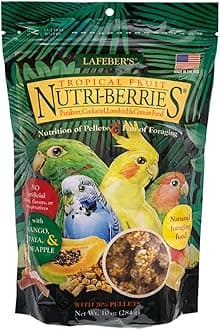 Lafeber Tropical Fruit Nutri-Berries Pet Bird Food, Made with Non-GMO and Human-Grade Ingredients, for Cockatiels Conures Parakeets (Budgies) Lovebirds, 10 oz