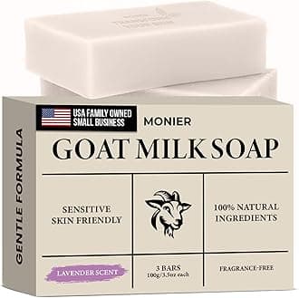 Goat Milk Soap Bar For Dry & Sensitive Skin - 100% Natural & Organic Skin Care - Enriched with Shea Butter - Use on Face, Body & Hands - For Men, Women, Kids & Baby (Lavender, 3 Pack)